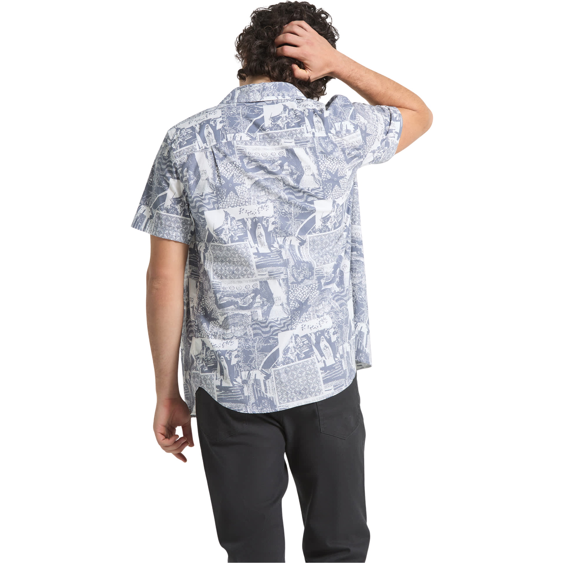 2026 Brixton Mens Charter Print Shirt 01218-NVYWC - Navy / White Collage